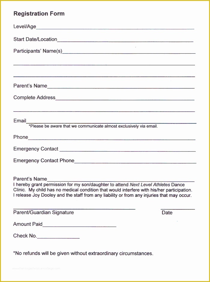 Dance Registration form Template Free Of Next Level athletes Dance Class Registration form