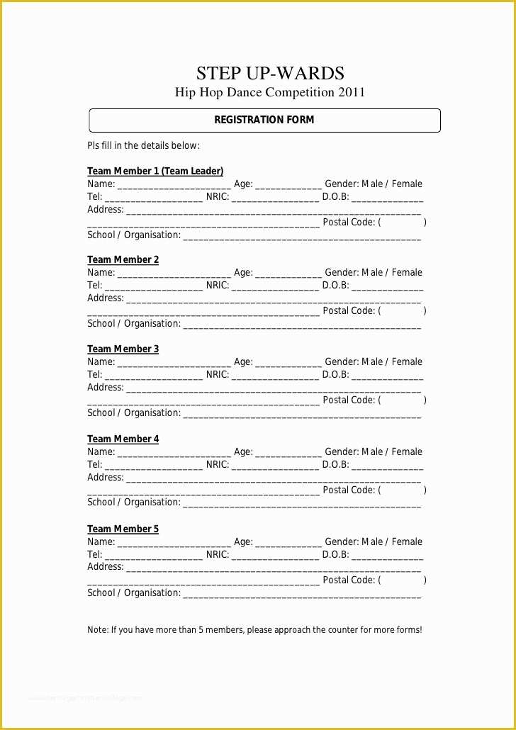 Dance Registration form Template Free Of Registration form for Dance