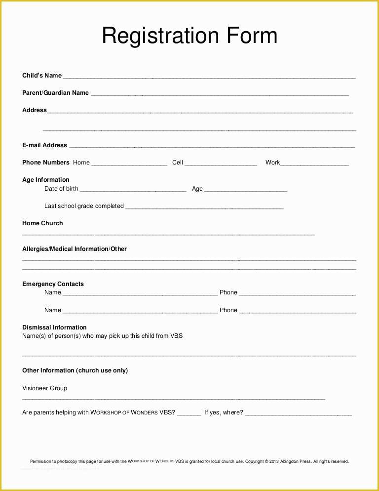 Dance Registration form Template Free Of Registration form Vbs
