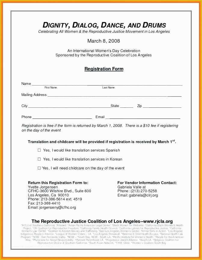 Dance Registration form Template Free Of Registration Template Vendor Application Registration