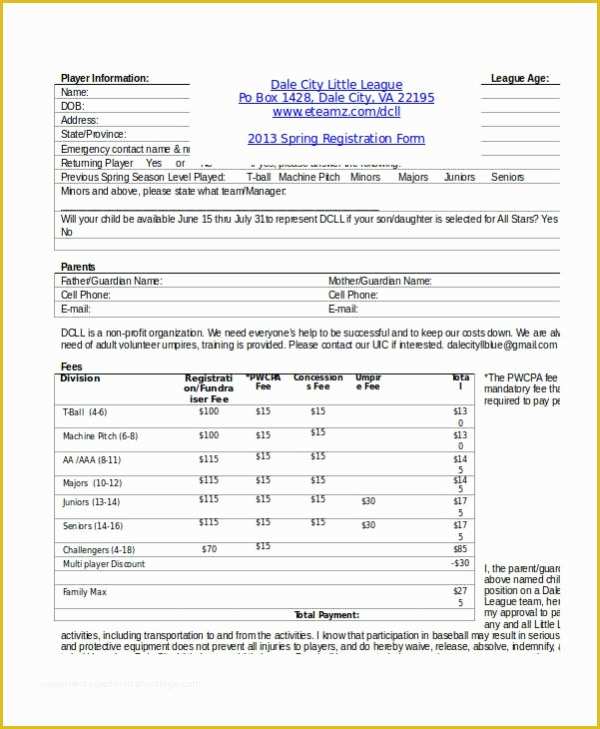 Dance Registration form Template Free Of Student Registration form Template Free Download