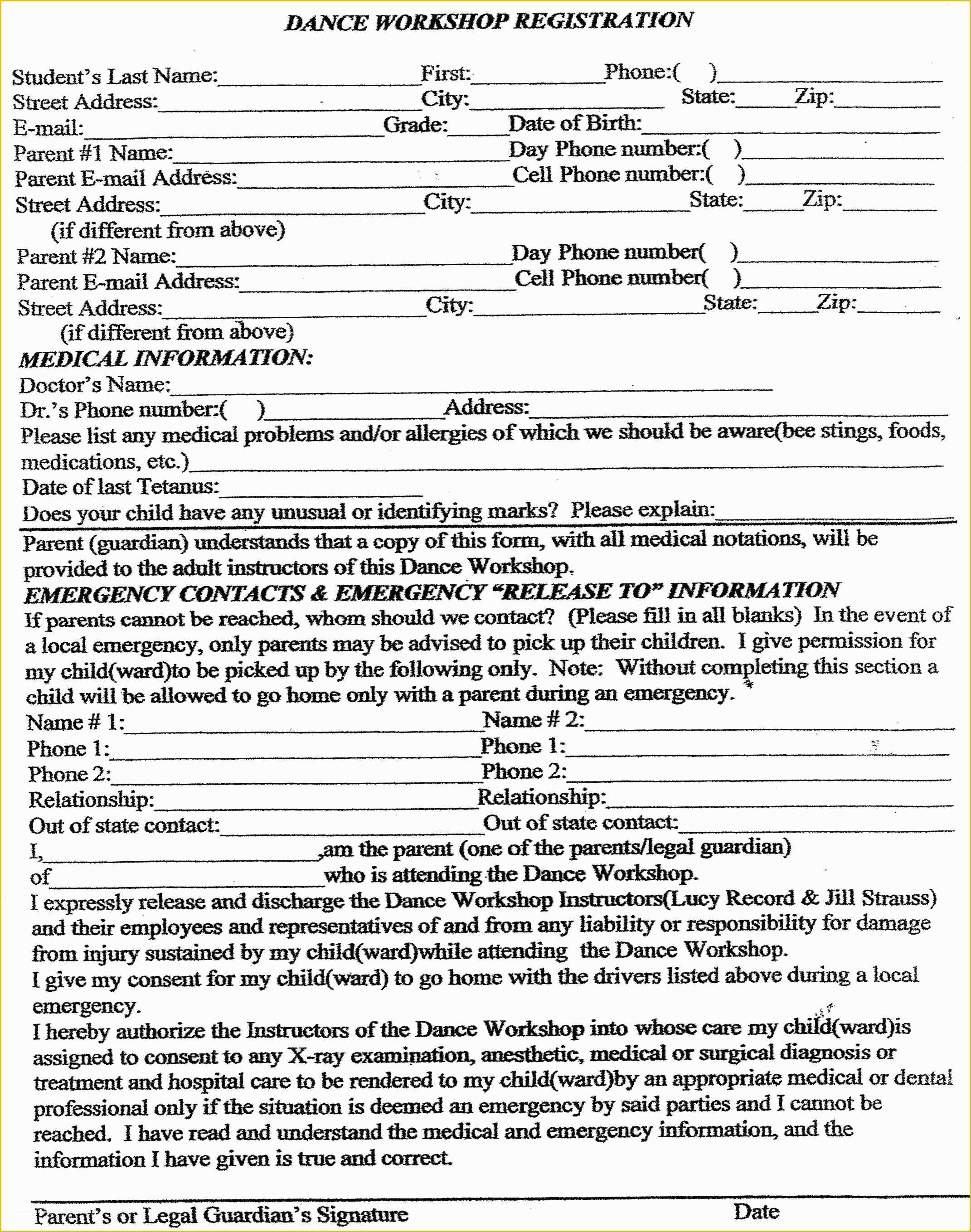 Dance Registration form Template Free Of Winter Dance Workshop Registration form