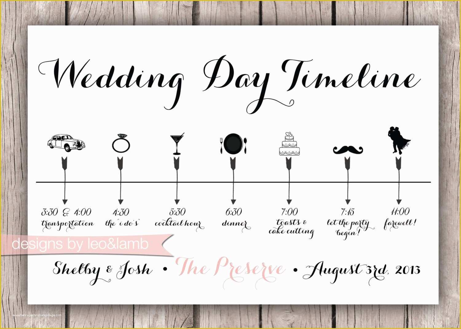 Day Of Wedding Timeline Template Free Of Custom Wedding Timeline 5x7 Digital File