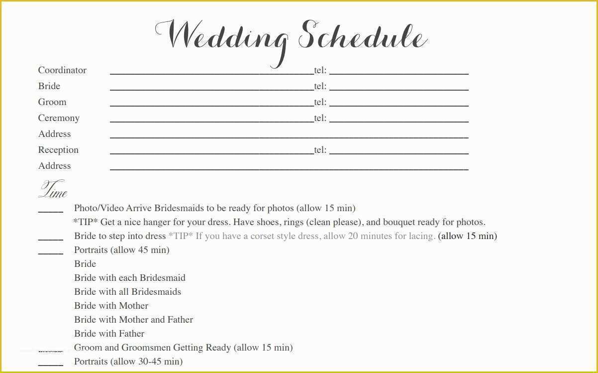Day Of Wedding Timeline Template Free Of Great Wedding Schedule Template S 11 Wedding