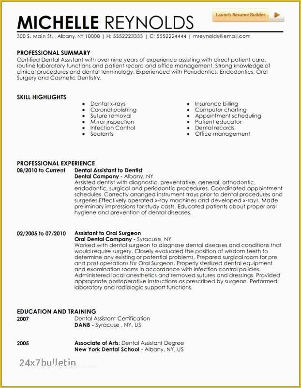 Dental Hygienist Resume Template Free Of Dental assistant Resume Examples