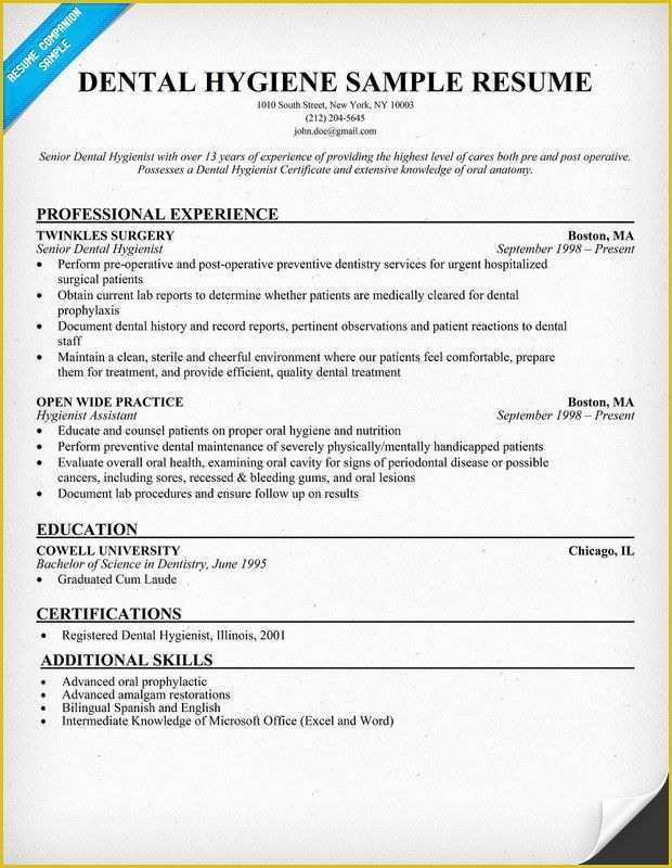 Dental Hygienist Resume Template Free Of Dental Hygiene Resume Example Dentist Health