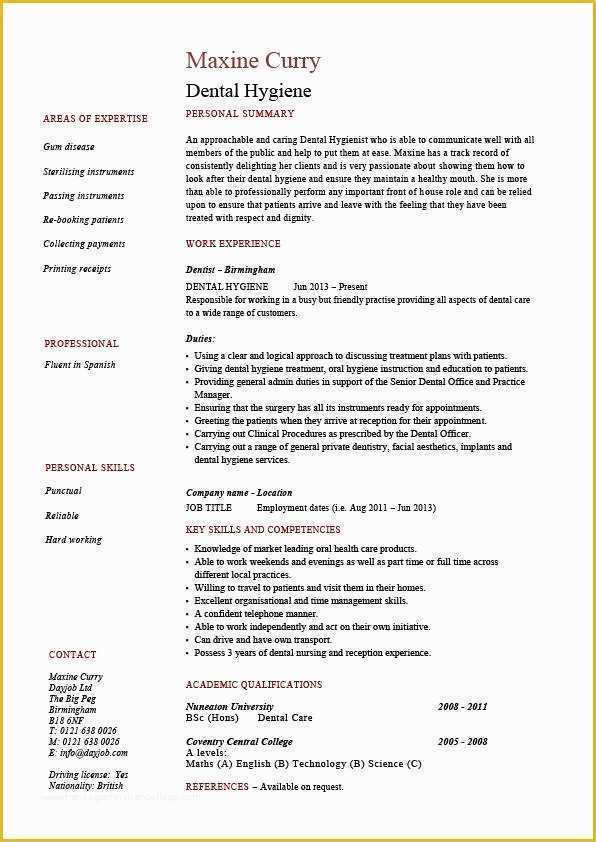 Dental Hygienist Resume Template Free Of Dental Hygiene Resume Hygienist Template Example Job