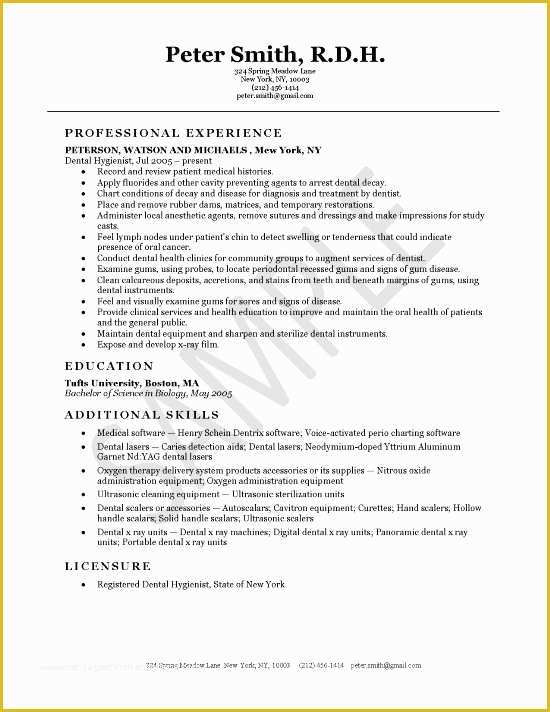 Dental Hygienist Resume Template Free Of Dental Hygiene Resume Sample 1 Rdh Resumes and Career