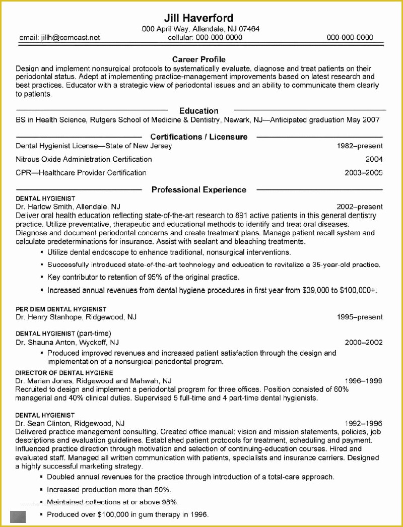 Dental Hygienist Resume Template Free Of Dental Hygiene Resume Sample 2 Rdh Resumes and Career