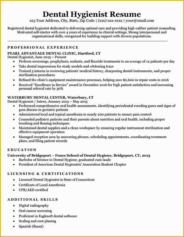 Dental Hygienist Resume Template Free Of Dental Hygienist Resume Sample &amp; Writing Tips