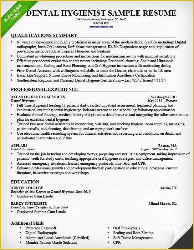 Dental Hygienist Resume Template Free Of Dental Hygienist Resume Sample L