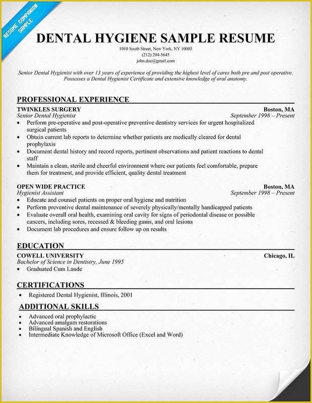 Dental Hygienist Resume Template Free Of Resume format Resume Examples Dental Hygienist