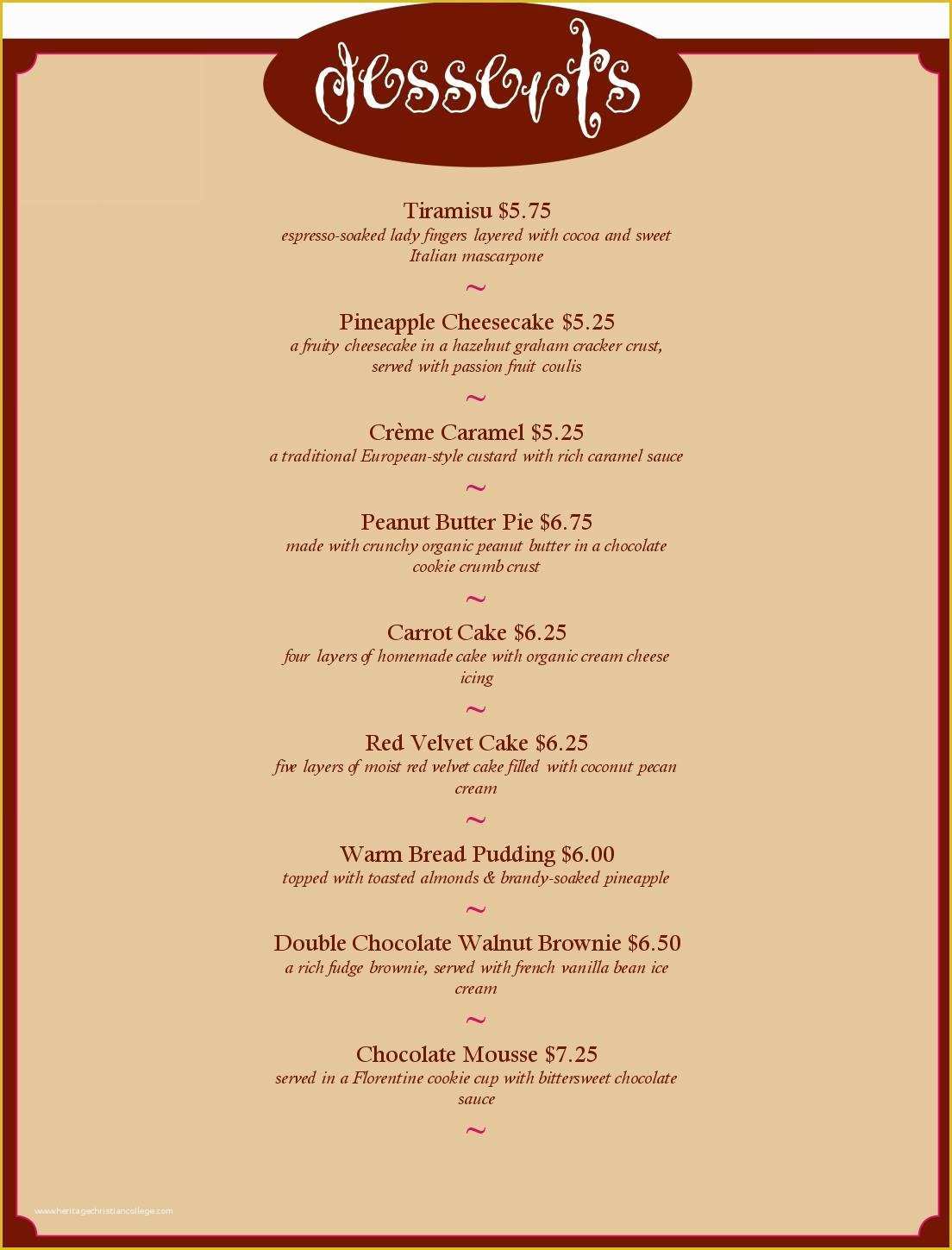 Dessert Menu Template Free Download Of Cancel Save