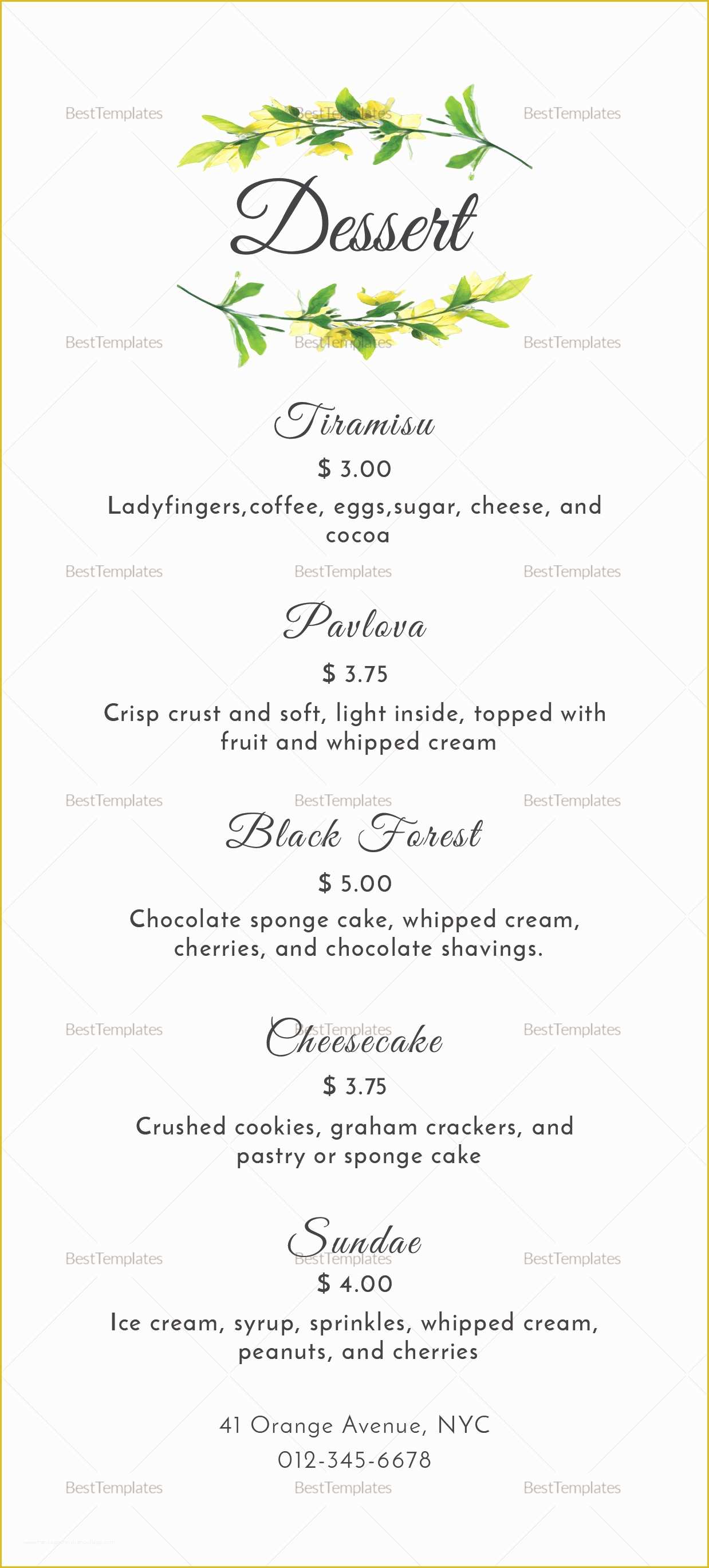 Dessert Menu Template Free Download Of Dessert Menu Design Template In Psd Word Publisher