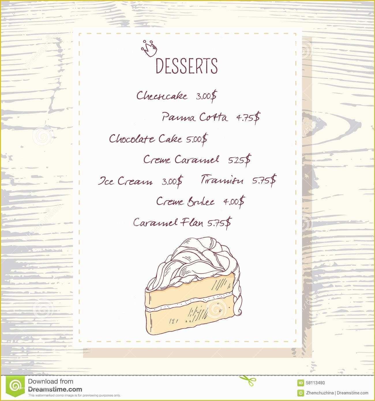 Dessert Menu Template Free Download Of Dessert Menu Template with Sweet Vanilla Cake Stock Vector