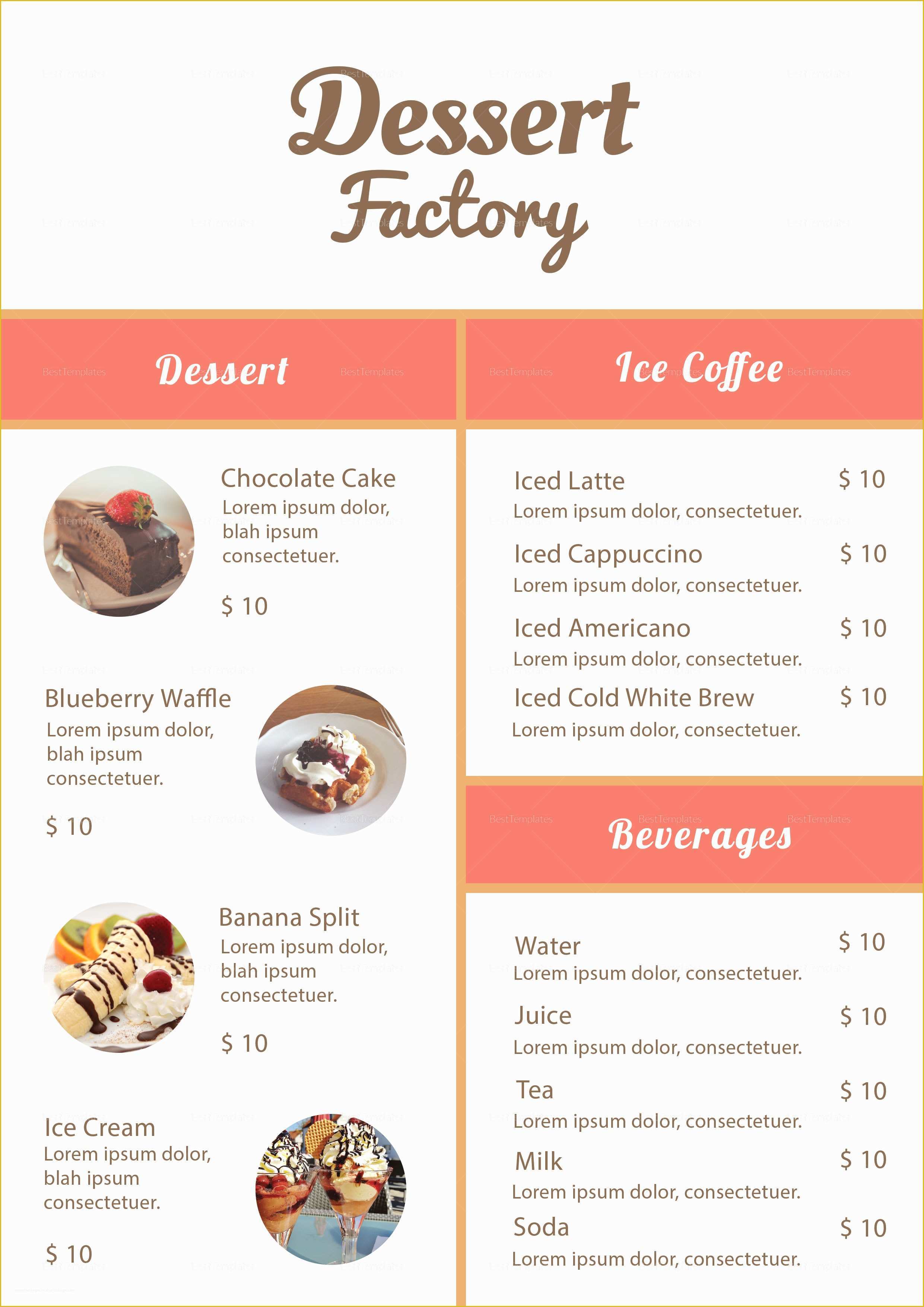 Dessert Menu Template Free Download Of Elegant Dessert Menu Design Template In Psd Word