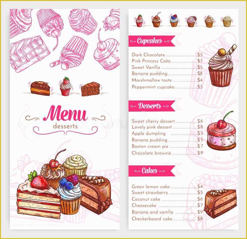 Dessert Menu Template Free Download Of Vector Pastry Menu with Dessert Cakes and Pies Stock