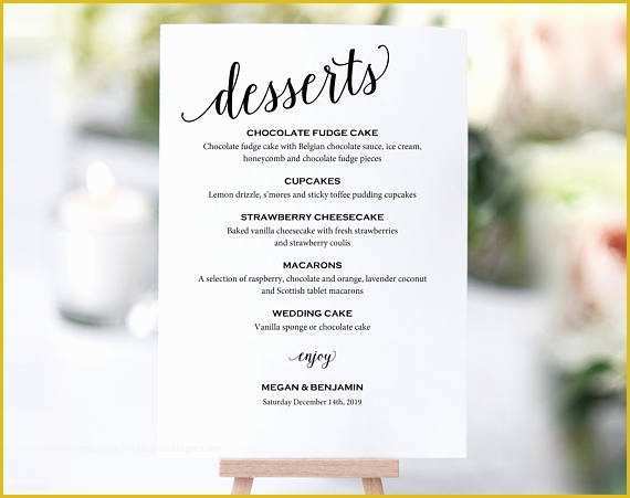 Dessert Menu Template Free Download Of Wedding Dessert Menu Template Dessert Menu Printable Table