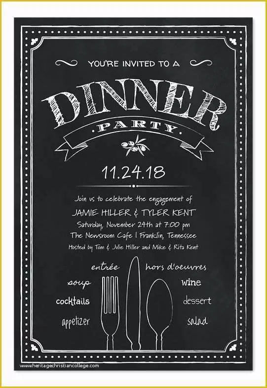 Dinner Invitation Card Template Free Of Chalkboard Dinner Party