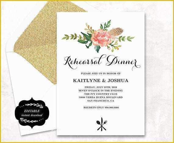 Dinner Invitation Card Template Free Of Printable Rehearsal Dinner Invitation Card Template Floral