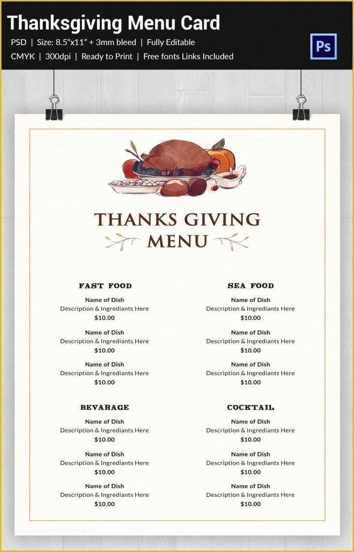 Dinner Menu Template Free Download Of 30 Thanksgiving Freebies Designs