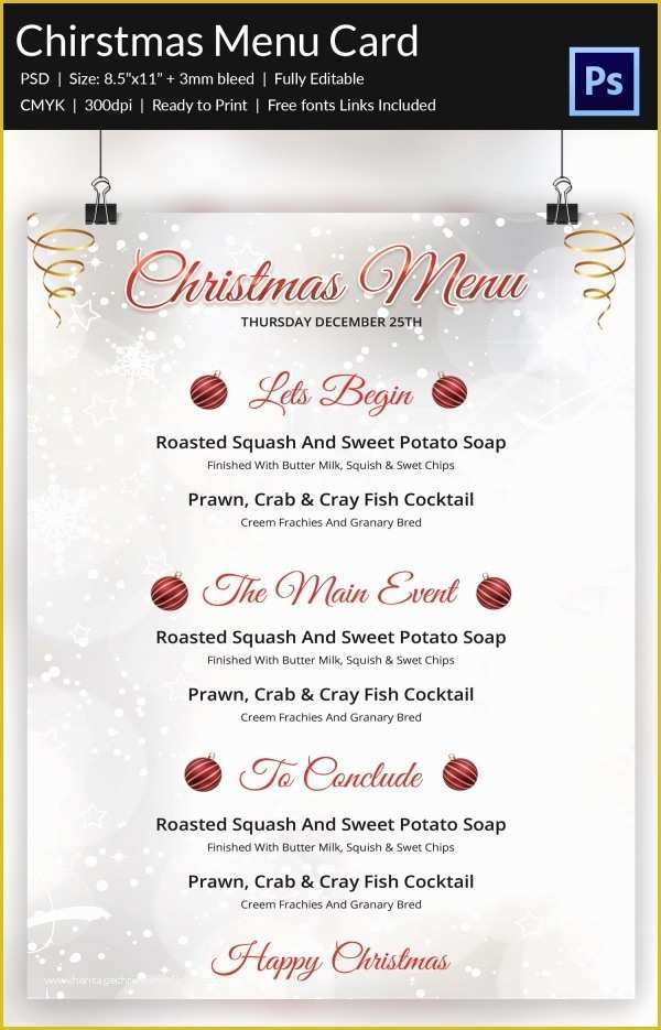 Dinner Menu Template Free Download Of 35 Christmas Menu Template Free Sample Example format