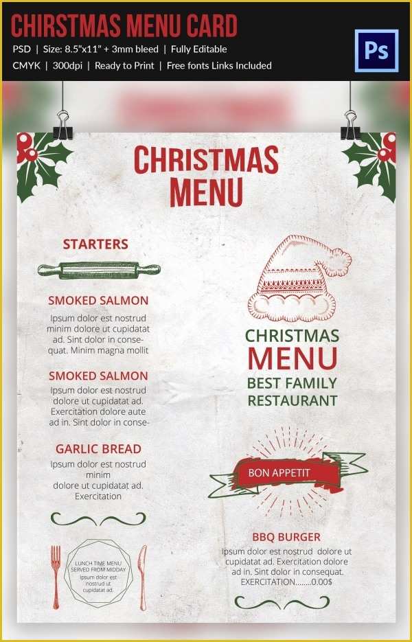 Dinner Menu Template Free Download Of Christmas Menu Template 37 Free Psd Eps Ai