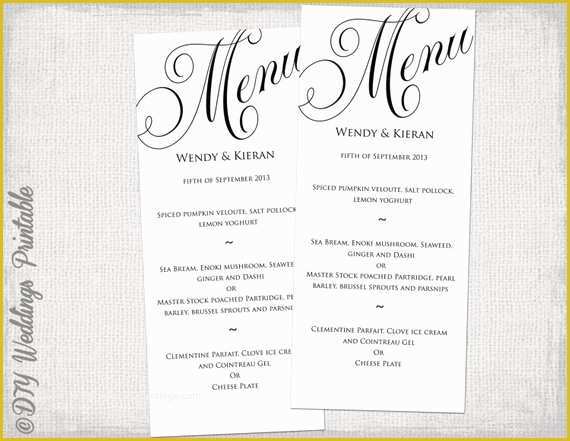 Dinner Menu Template Free Download Of Menu Template Black and White Wedding Menu Diy Wedding Menu