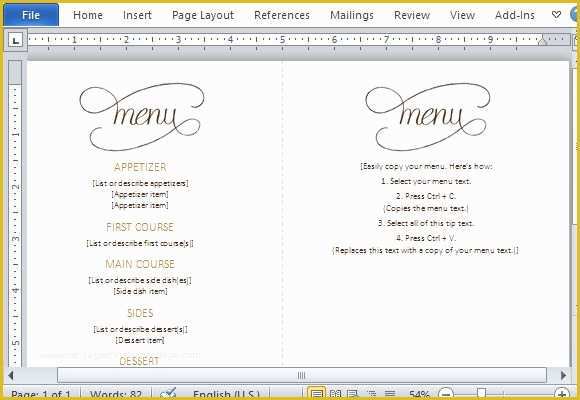 Dinner Menu Template Free Download Of Menu Template Word