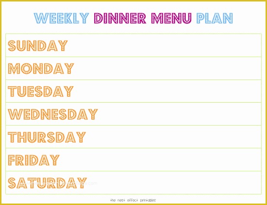 Dinner Menu Template Free Download Of Weekly Menu Template