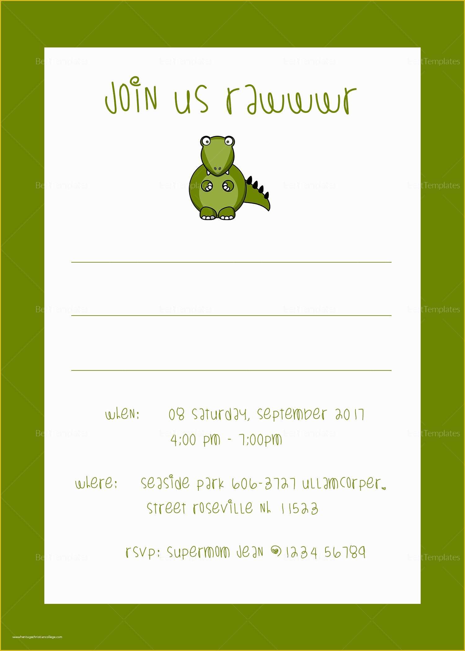 Dinosaur Birthday Invitation Template Free Of Dinosaur Birthday Party Invitation Design Template In Psd