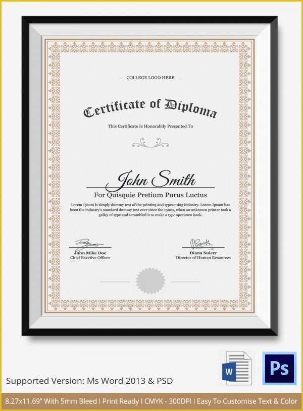 Diploma Certificate Template Free Download Of Diploma Certificate Template 26 Free Word Pdf Psd