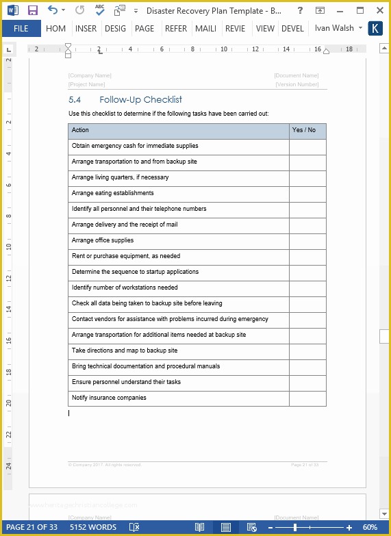 Disaster Plan Template Free Of Disaster Recovery Plan Template Ms Word Excel