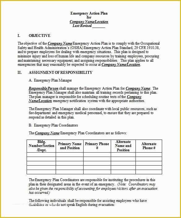 Disaster Plan Template Free Of Emergency Action Plan Template 8 Free Sample Example