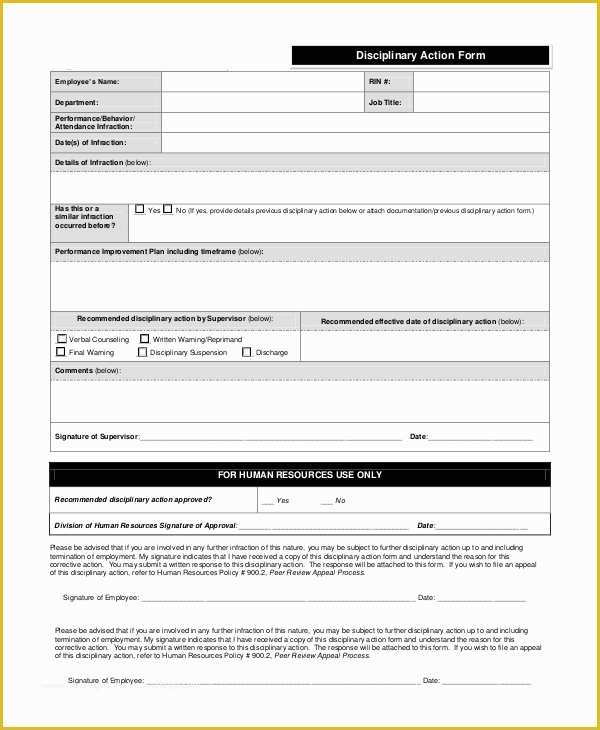 Disciplinary Action forms Free Template Of 8 Sample Disciplinary Action forms