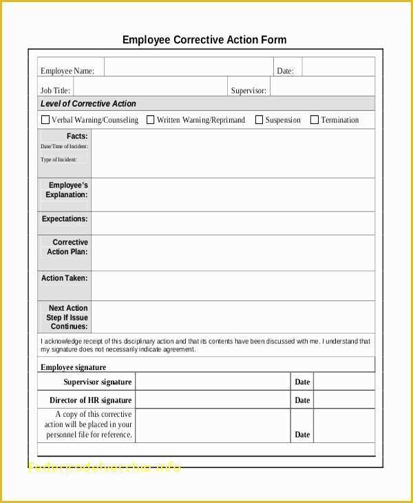 Disciplinary Action forms Free Template Of Employee Corrective Action form