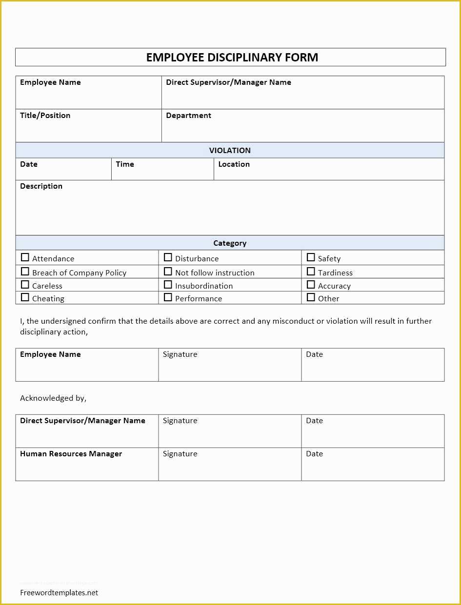 Disciplinary Action forms Free Template Of Employee Disciplinary form