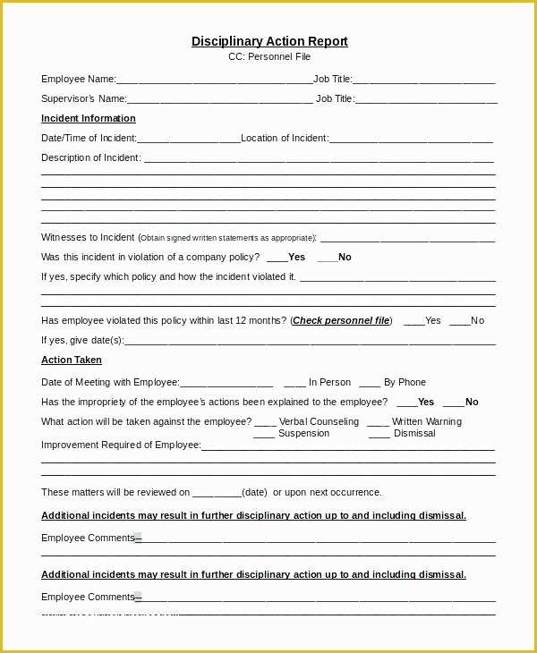 Disciplinary Action forms Free Template Of Employee Write Up form Template Unique Discipline formal