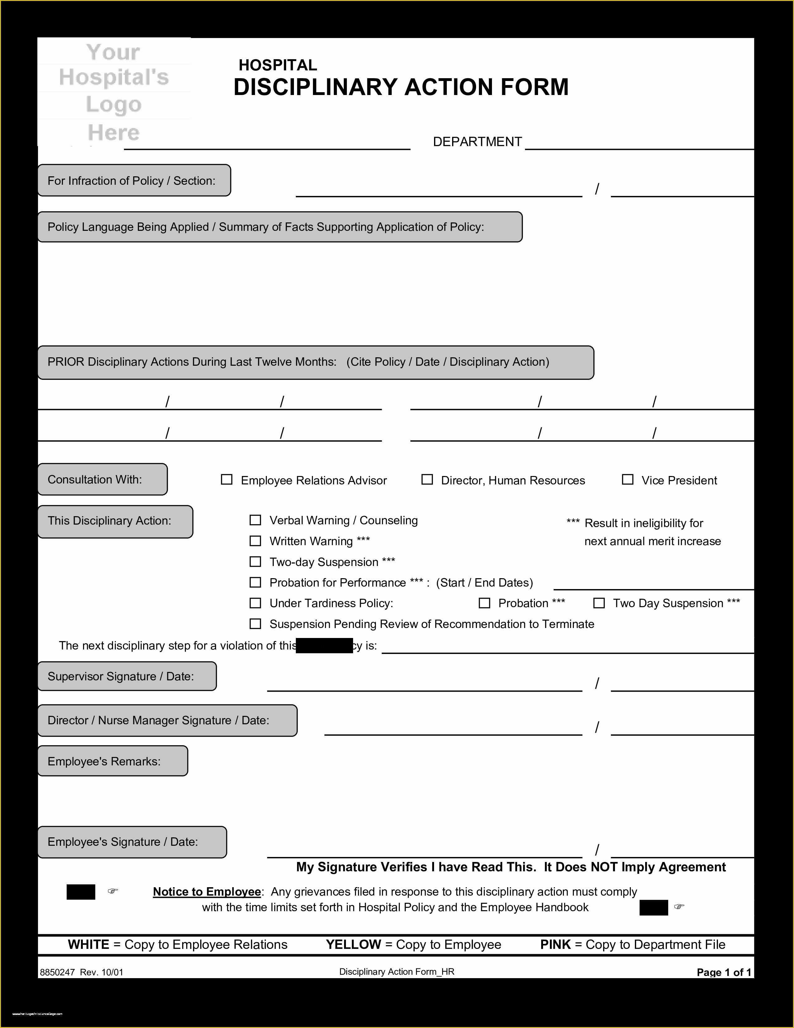 Disciplinary Action forms Free Template Of Free Hospital Disciplinary Action form