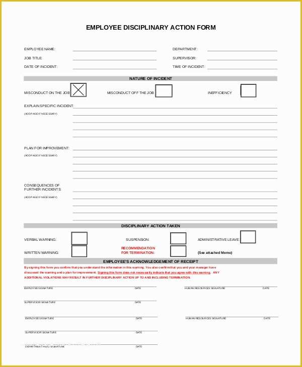 Disciplinary Action forms Free Template Of Sample Employee Discipline form 10 Examples In Pdf Word