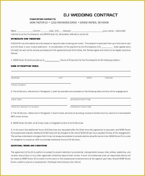 Dj Contract Template Free Of 10 Dj Contract Samples