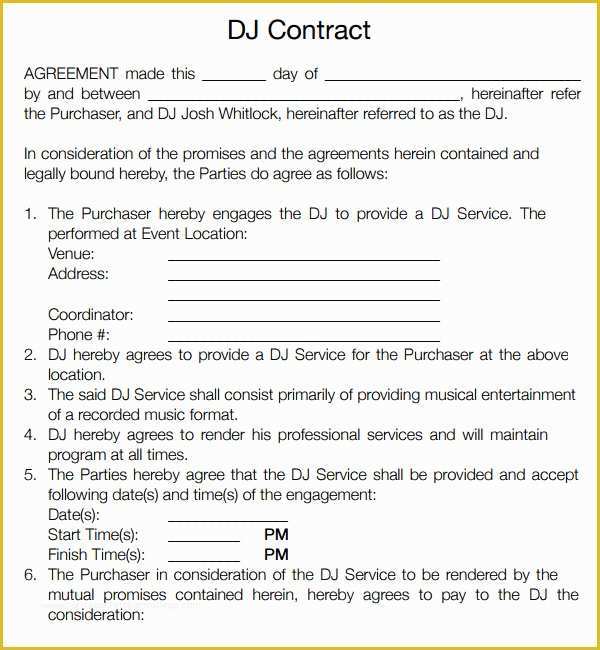 Dj Contract Template Free Of 16 Sample Best Dj Contract Templates to Download