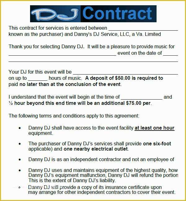 Dj Contract Template Free Of 16 Sample Best Dj Contract Templates to Download