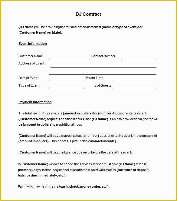 Dj Contract Template Free Of Brilliant Dj Contract Template Sample with Blank event