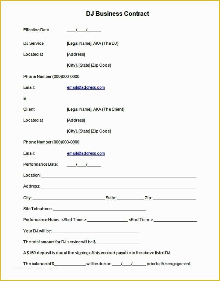 Dj Contract Template Free Of Contract Agreement Pdf Great Blank Dj Business Contract