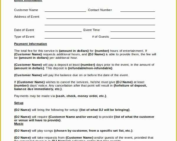 Dj Contract Template Free Of Disc Jockey Contracts Template