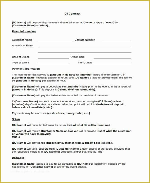 Dj Contract Template Free Of Disc Jockey Contracts Template