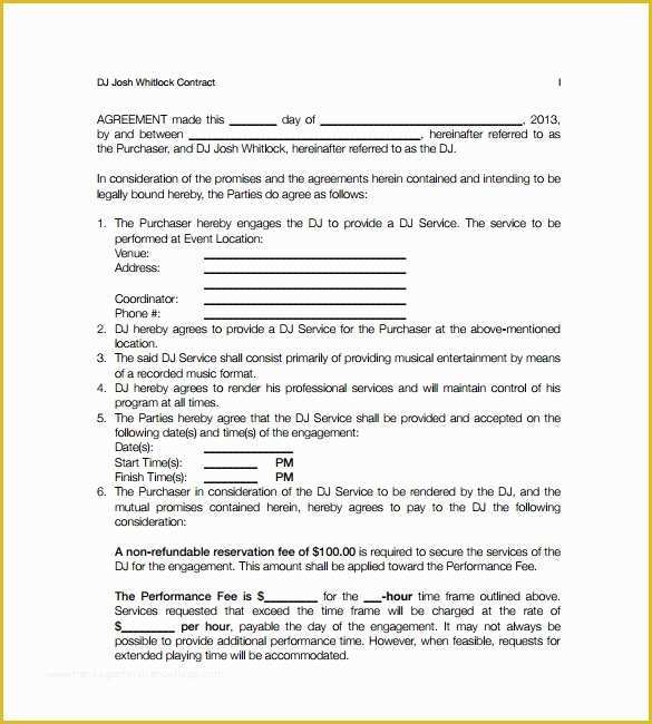 Dj Contract Template Free Of Dj Contract 12 Download Documents In Pdf