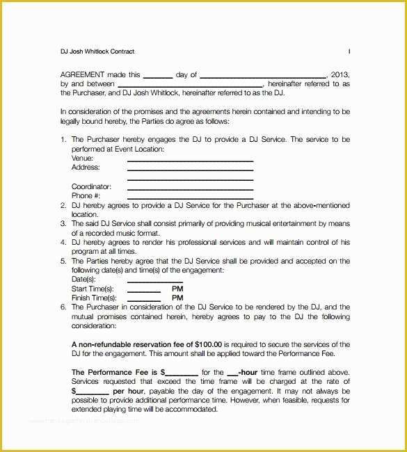 Dj Contract Template Free Of Dj Contract Template Dj Agreement with Sample T