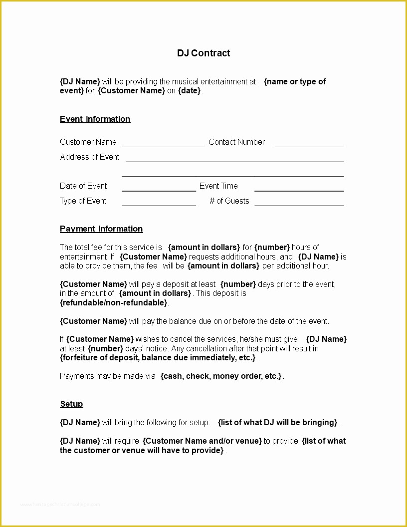 Dj Contract Template Free Of Free Printable Dj Contract Template